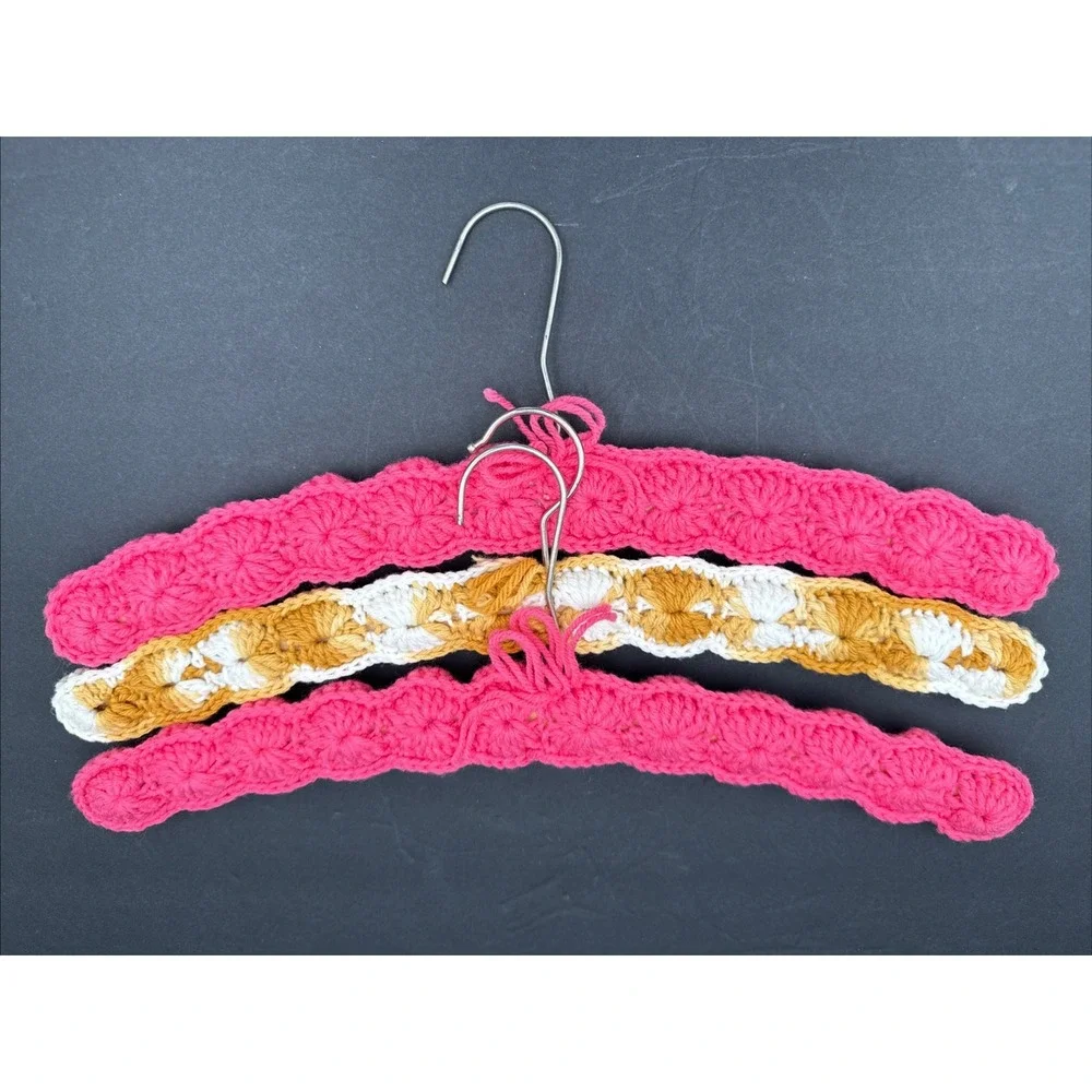 Lot‎ Of 3 Crochet / Knit & Wood Clothes Hangers Handmade - MCM Yarn